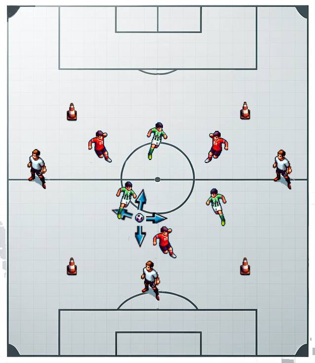 Ejercicio 6vs3 en sesión de clase de futbol de educación física para secundaria (ESO) y bachiller.